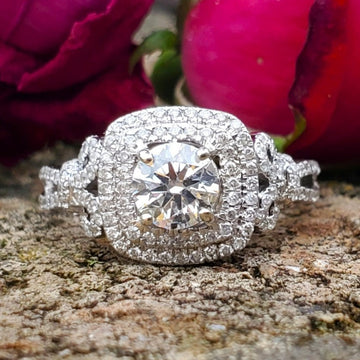 14K White Gold Double Halo Natural & Lab Grown Diamond Ring - DSR-23710